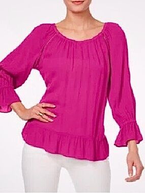 INC International Concepts Magenta Flame Pheasant Flowy Top. Size: Large